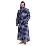 Mens Plush Plaid Hooded Robe, Full Length Fleece Big and Tall Bathrobe with Hood