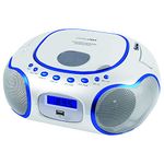 HANNLOMAX HX-309CD Portable CD/MP3 Boombox, AM/FM Radio, Bluetooth, USB Port for MP3 Playback, Aux-in, LCD Display, AC/DC Operated (White/Blue)