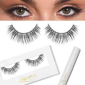 Lilly Lashes Diamond Lite Mink Lashes + Clear Brush-On Lash Adhesive Bundle, False Eyelashes with Eyelash Glue, Mink Lashes Eyelash Extension Kit