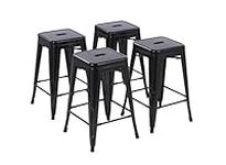 Duramex (TM) Set of 4 Black 24 Inch Counter Height Metal Bar Stools, Indoor/Outdoor, Stackable