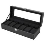 Ohuhu Watch Box for Men 6 Slot Watch Organizer Jewelry Box Leather Watch Cabinet Storage Organizer Case, Ideal for Birthday Thanksgiving Day (Black)