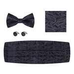 EPOINT Wedding Mens Cummerbunds Bowtie Cufflinks Set Paisley Red Burgundy, Jet,gray-c.b.ae.o.006, One_Size