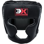 3X Sports Headguard MMA Training Boxing Genuine Leather Head Guard, Headgear MMA Muay Thai Kickboxing Protection Training Helmet Martial Arts Krav Maga Kickboxing Taekwondo BJJ Wrestling Karate