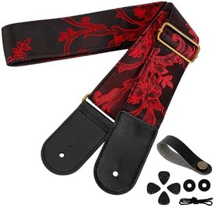 AODSK Guitar Strap Vintage Woven Adjustable,includes 2 Strap Locks, For Bass, Electric & Acoustic Guitars (Crimson Thorn)