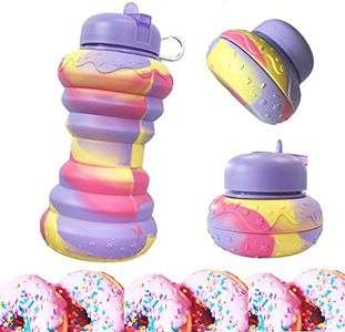 Marakruki Collapsible Water Bottle for Kids&Adults, Cute Silicone Drink Bottle, Foldable Water Bottle, Collapsible Water Bottle, Travel Bottle, Outdoor Foldable Bottle with D-hook (Mini-Doughnut)