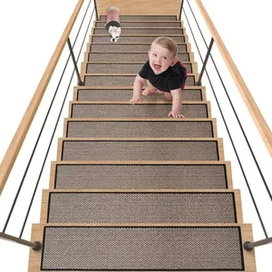 WIKUVO 30X8 Inch Stair Mat, 15 Pack Comfortable Stair Treads for Wooden Steps, Non-Slip Stair Runner with Rubber Backing for Elderly, Children and Dogs (Black)