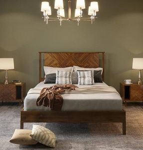 Bme Ethan Queen Bed Frame with Diamond Headboard, Mid-Century Modern, Solid Acacia Wood, No Box Spring Needed, Fits All Mattresses, Rustic Brown