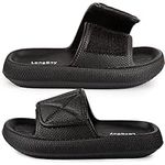 LongBay Cloud Slides Slippers for Women and Men Adjustable Strap Non-Slip Comfort Sandals for Bathroom Shower, Black, 10.5-11.5Women丨9-10Men