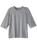 Women’s Open Back Adaptive Active Crew Neck Top for Seniors - 3/4 Long Sleeve Shirt - Heather Grey LGE