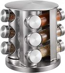 Jolfay Multipurpose Stainless Steel And Glass Revolving Hanging Shelves Countertop Spice Rack 12 In 1 / Masala Rack Set/Condiment Face, Nose Set/Spice Container (Multi)