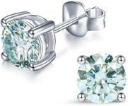 IMOLOVE Blue Moissanite Stud Earrings with 1CT D Color Lab Created Diamond Blue Earrings in Sterling Silver with 18K White Gold Plated for Women Men-50