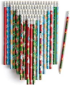 THE TWIDDLERS - 60 Lápices de Navidad con Goma de Borrar, Santa Claus, Árbol de Navidad, Reno, Muñeco de Nieve, Surtido de Diseños Festivos para Niños, Regalos para Bolsas de Fiesta de Navidad