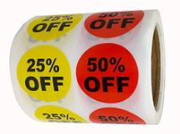 1 Inch 25% 50% Percent Off Stickers Labels Garage Yard Sale Price Sticker for Retail Store Clearance Promotion Discount Deals Circle Pricemarker Half Off Tag Stickers Roll (500 Adhesive Labels)