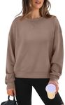 WIHOLL Long Sleeve Tops for Women Crew Neck Pullover Cropped Sweatshirts 2024 Fall Winter Fashion Trendy Drop Shoulder Back Fold Clothes Shirts Coffee Grey S