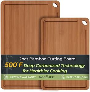 Keechee Butcher Block 2-Pcs Carbonized Bamboo Cutting Board Set With Juice Groove For Meal Prep & Cheese Serving - Ideal Kitchen Gift Set of 2 (M+L)