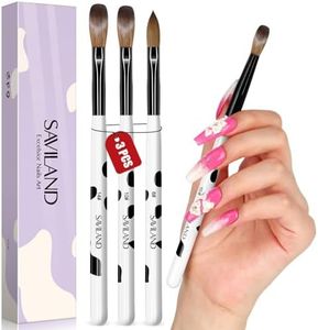 Saviland 3pcs Acrylic Nail Brush Set, Size 8/10/14 Kolinsky Acrylic Nail Brushes for Acrylic Application, Acrylic Powder Nail Art Extension with Black & White Handle for Beginner & Professional