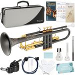 Kmise Bb Standard Trumpet, Premium Brass Trumpets for Student Beginner, Trumpet Instrument Set with Upgraded Case, 7C Mouthpiece, Mute, Beginner's Guide Kit, Cleaning Kit (Black & Gold)