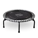JumpSport 350 Indoor 39 Inch Fitness Exercise Trampoline, in Home Rebounder with 3 Adjustable Tension Settings, Arched Legs and 4 in 1 DVD, Black