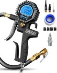 Digital Tire Pressure Gauge with Inflator (3-200 PSI), Heavy Duty Air Chuck and Compressor Accessories with Swivel Air Chuck, Longer Hose, Large Display (0.1 Res)