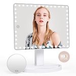 Large Lighted Makeup Vanity Mirror with 45 LED Lights, Rechargeable Lithium Battery Light Up Mirror, 10X Magnification Touch Screen, 360° Rotation Portable Tabletop Cosmetic illuminated Mirror