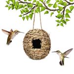 AUTOECHO Natural Grass Hummingbird House for Outside,Bird Nest Pouch and Roosting Pockets | Small able Natural Grass Birdhouse, Birds Roosting Pocket, for Garden Window Patio Home Decoration, 11cm x