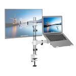 SHOPPINGALL Fully Adjustable Dual Monitor & Laptop Mount Stand with 2 Swing Arms for Monitors up to 32", Both Desk Clamp and Grommet Mounting Options in The Box - SA-LH07-White