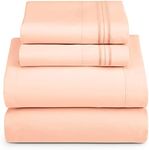 Hearth & Harbor Full Size Sheets - 4 Piece Bed Sheet Set, Hotel Luxury Double Brushed Bed Sheets - Extra Soft Bedding Sheets & Pillowcases, Full, Peach