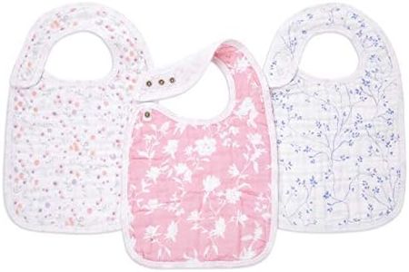 aden + anais Snap Babero para bebé, 100% muselina de algodón, paño de 3 capas, súper suave y absorbente para bebés, recién nacidos y niños pequeños, ajustable con broches, paquete de 3, ma fleur