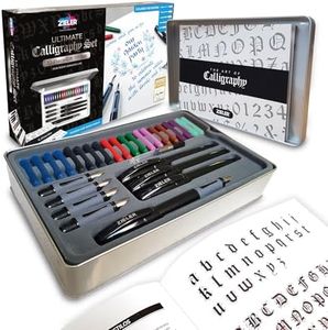 Zieler Ultimate Calligraphy Pen Set – 32-piece Gift Box Set - by ® - 4 Soft Grip Calligraphy Pens ● 5 free-flowing Nib sections ● 20 Ink cartridges ● Ink convertor ● with Calligraphy Starter Guide