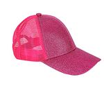 Luckier Glittery Ponytail Baseball Cap for Kids Messy Bun Baseball Hat Visor Caps for Girls (Rose red)