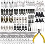 Meikeer 252 Pieces Zipper Repair Kit Zipper + Zipper Pulls + Installation Tools for Bags Tents Luggage Sleeping Bag Jacket Outdoor