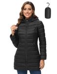 ROYAL MATRIX Women's Packable Puffer Jacket Lightweight Puffer Coat with Hood Long Winter Warm Travel Puffer Jackets, Black, Large