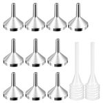 iplusmile 12Pcs Mini Stainless Funnels, Small Stainless Steel Funnel Oil Funnels for Science Laboratory Kitchen, (2Pcs Elastic Funnel + 10Pcs Metal Metal Filter Funnel)