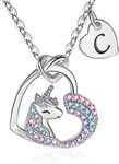 FLNEOO Unicorn Gifts for Girls Necklace Decorations - Unicorn Necklace Birthday Personalized Gifts for Girls Heart Pendant Rainbow Initial CZ Necklace Classic Unicorns Jewelry Gifts for Girls Fashion,