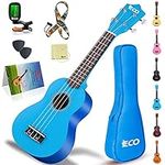 Soprano Ukulele Beginner Kit for Adult Kids 21 Inch Ukelele w/Songbook, Case, Strap, Tuner, Strings, Picks - Blue