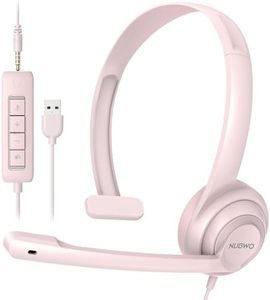 USB Headset with Microphone Noise Cancelling &in-line Control, Super Light, Ultra Comfort Computer Headset for Laptop pc, On-Ear Wired Office Call Center Headset for Boom Skype Webinars (pink)