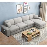 FURNY Alora 5 Seater Fabric Sectional RHS L Shape Sofa Set (Light Grey)