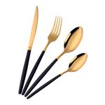 16 Pieces Flatware Set, This Silverware Set Contains Knives/Forks/Spoons Included, Elegant Utensil Tableware Sets for Eating, Serving for 4(Black&Gold)