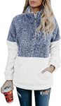 BTFBM Women Sherpa Pullover Quarter Zip Long Sleeve Fluffy Soft Fleece Jackets Sweaters Sweatshirts Hoodies Outwear Coat (Blue, Medium)