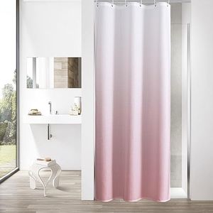 MitoVilla Pink Ombre Waffle Small Stall Shower Curtain 36 x 72, Half Size Fabric Narrow Shower Curtains for Bathroom Decor, 36 inch Weighted Shower Curtain Set with Plastic Hooks