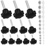 Knpwer 30 PCS M4 M6 M8 Clamping Screw Knob,3 Sizes Star Knobs Male Thread,Plum Hex Shaped Grips Star Knob with Hex Nuts and Flat Washers Assortment Kit