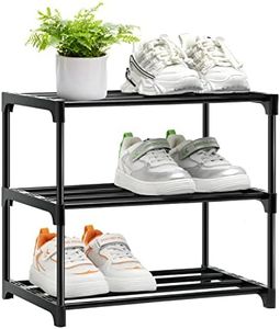Shoe Rack Stackable Small Shoe Racks 3 Tier Footware Storage, Metal Shoe Storage Self Organizer, Black Shoe Racks for Closet Entryway Hallway Bedroom