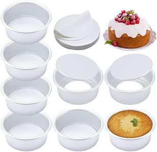 AWTBDP 4 Inch Round Cake Pan Set of 8, Nonstick Aluminum Baking Pans with 100 Sheets Parchment Paper, Quick Release Removable Bottom Cake Pans for Mini Cheesecakes, Dessert, Pizzas and Quiches