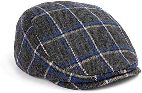 The Original Boston Scally Cap - Plaid Newsboy Flat Cap - Single Panel Cotton Fitted Hat for Men - Blue and White Plaid - Medium/Large