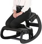 Predawn Adjustable Ergonomic Kneeling Chair, Rocking Wooden Chair with Linen Cushion forHome Office, Desk Work & Meditation (Black)