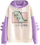 Women's Dinosaur Sweatshirt Long Sleeve Splice Tops Cartoon Cute Hoodies Teens Girls Casual Pullover, Purple, X-Large