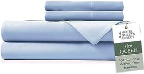 Hotel Sheets Direct 100% Viscose Derived from Bamboo Sheets Queen Size - Cooling Bed Sheets with 2 Pillowcases - Breathable, Moisture Wicking & Silky Soft Sheets Set- Light Blue