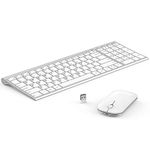 Wireless Keyboard Mouse, Seenda Rechargeable Small Keyboard and Mouse Set with Number Pad for Windows Devices, Silver White