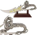 BladesUSA PK-2235 Fantasy Dragon Knife with Wood Display Stand, Silver, 7.5"