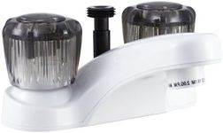 Dura Faucet (DF-PL720S-WT) RV Bathroom Faucet with Smoked Acrylic Knobs and Shower Hose Diverter (White)
